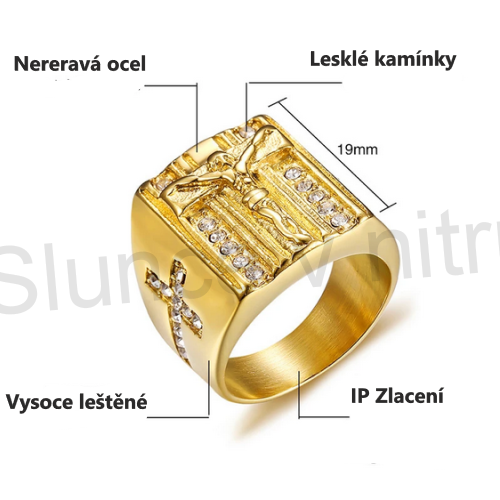 Pozlacený prsten z nerez oceli se zirkony (BP411)