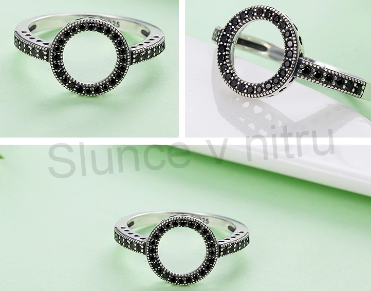 Postříbřený prsten s kruhem a zirkony (BE34)