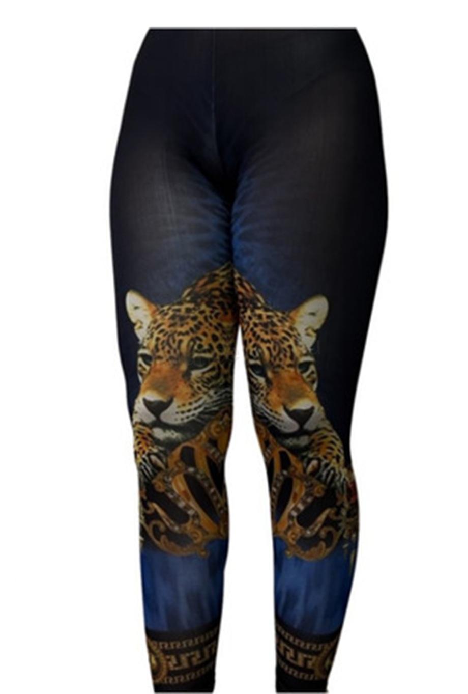 Dámské černé elastické legíny Leopard M/L (K195)