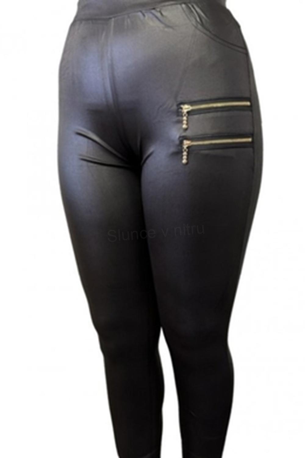 Dámské černé kožené elastické legíny se zipy M/L (K200)