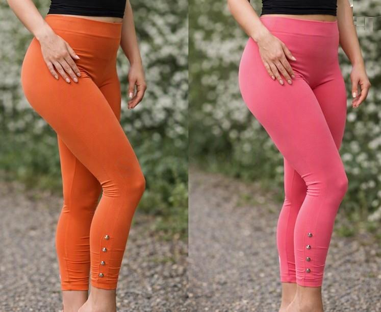 Dámské oranžové a růžové elastické legíny – univerzální velikost (K222)