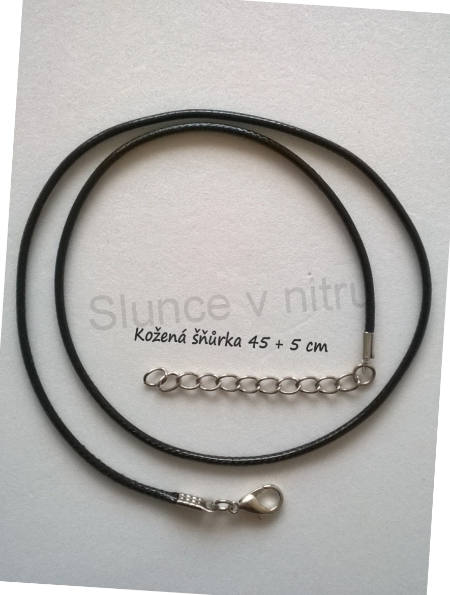 Kožená šňůrka s karabinkou splétaná 50 cm, šířka 2,5 mm (N5)