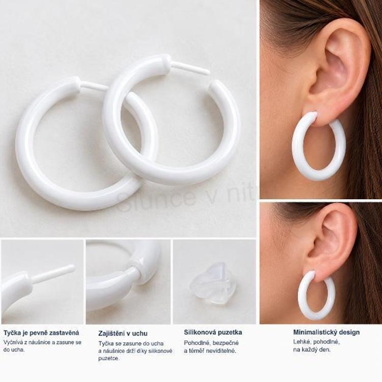 Náušnice kruhy hypoalergenní bílé velikost 6,5 cm (BB743)