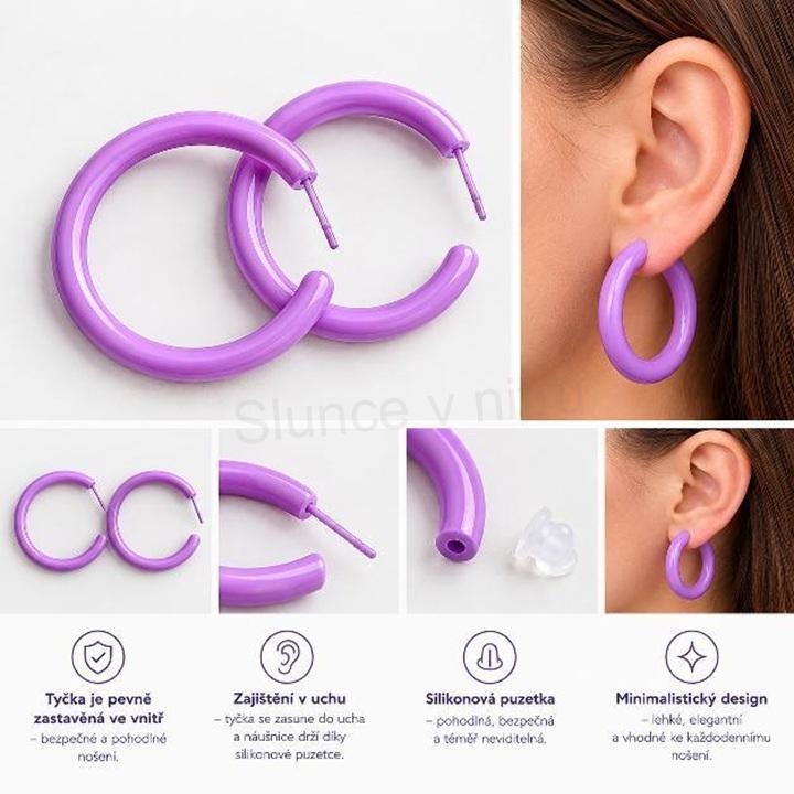 Náušnice kruhy hypoalergenní fialové velikost 6,5 cm (BB743)