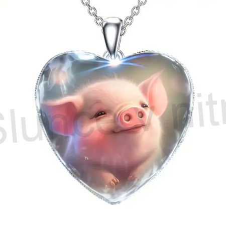 Nerezový náhrdelník s přívěskem srdce prasátko (BD811)