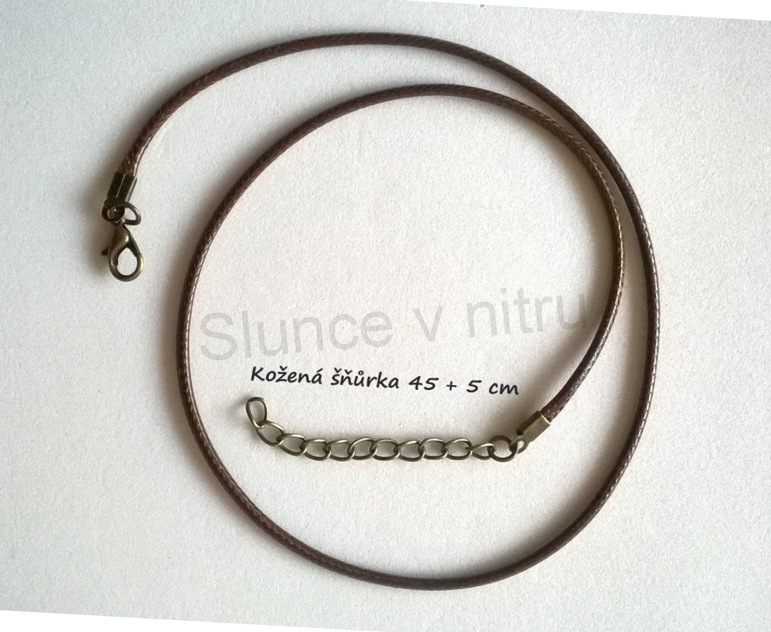 Kožená šňůrka s karabinkou splétaná 50 cm, šířka 2,2 mm (N15)