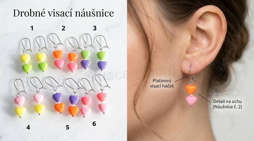 Drobné visací náušnice srdíčka – více variant (BB783)