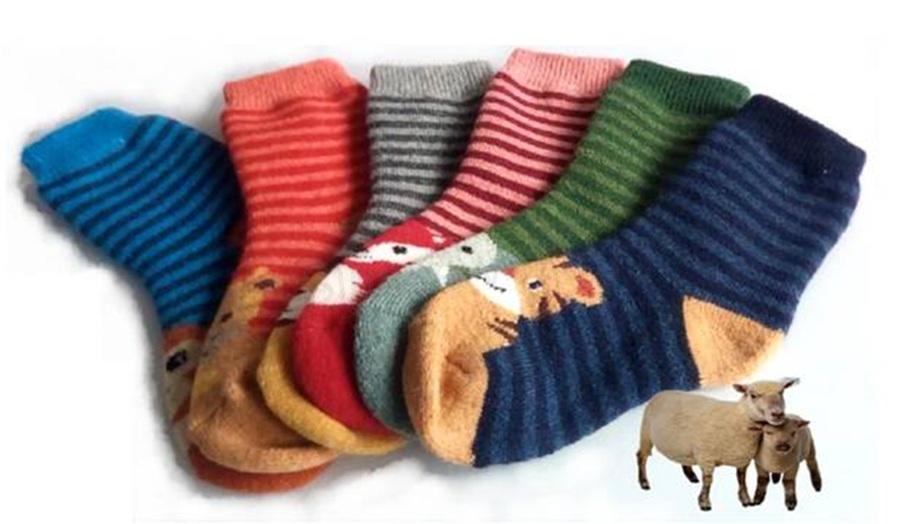 Dětské ovčí ponožky Merino zvířátka – 6 párů, vel. 28–29 (W206)