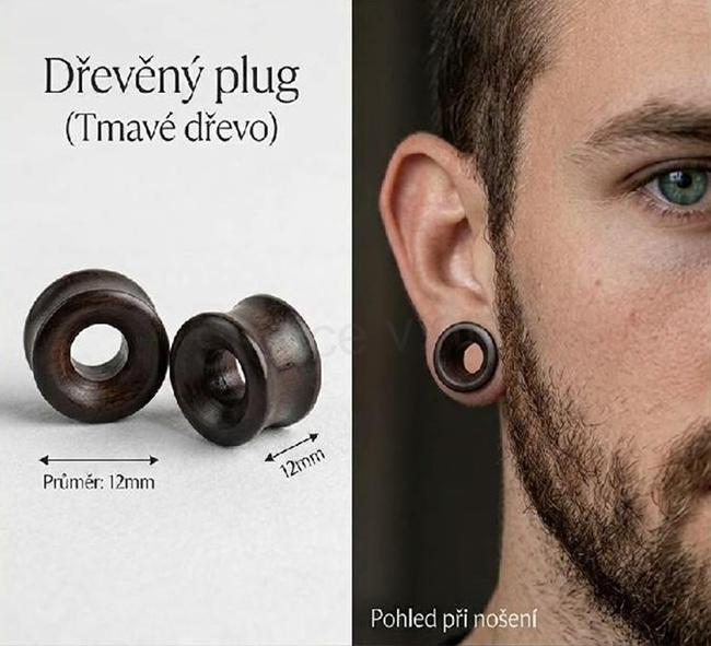 Dřevěný tunel do ucha 12 mm ze santalového dřeva (BB800)