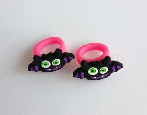 Dětský prsten halloween netopýr tmavě růžová (BP519)