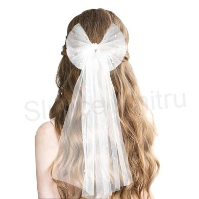 Svatební perlový závoj s mašlí a klipem 45 cm (K546)