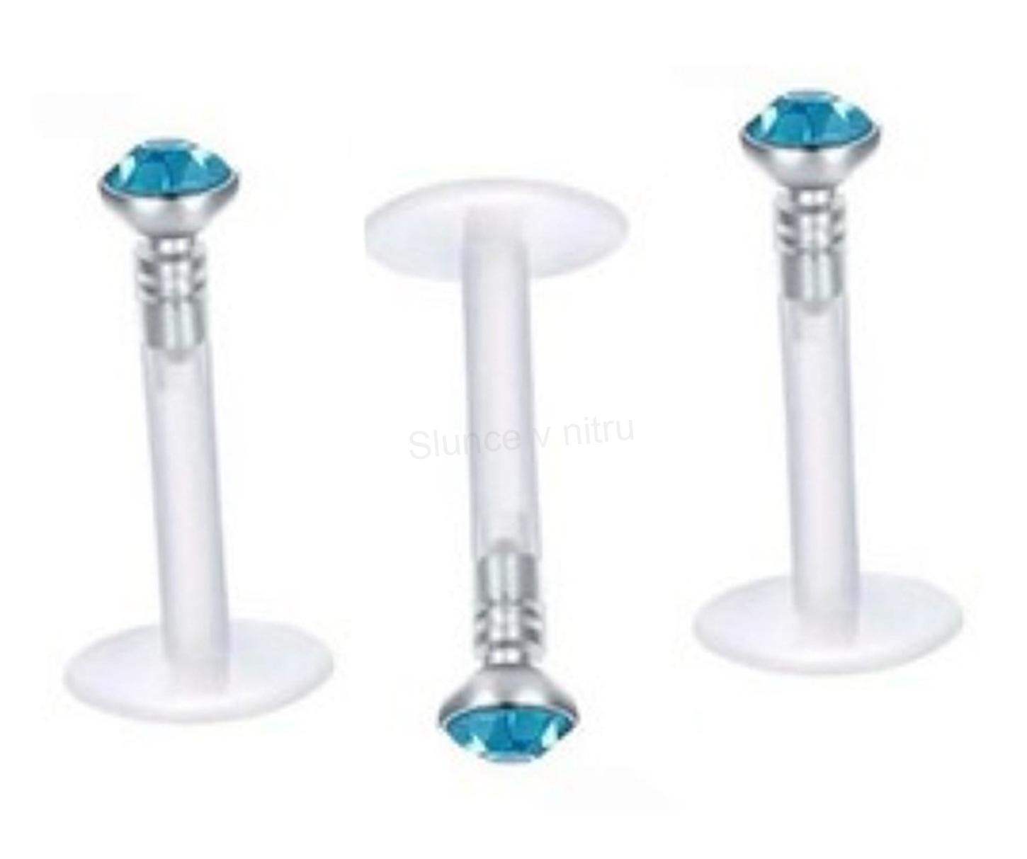 Piercing Labreta do nosu se zirkonem bílá modrý tyrkys (BB15)