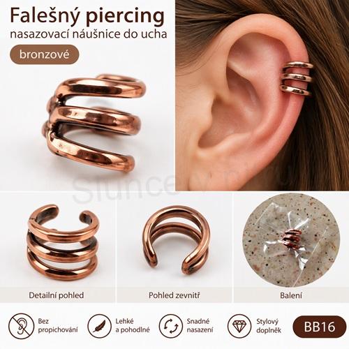 Falešný piercing, nasazovací náušnice do ucha bronzové (BB16)