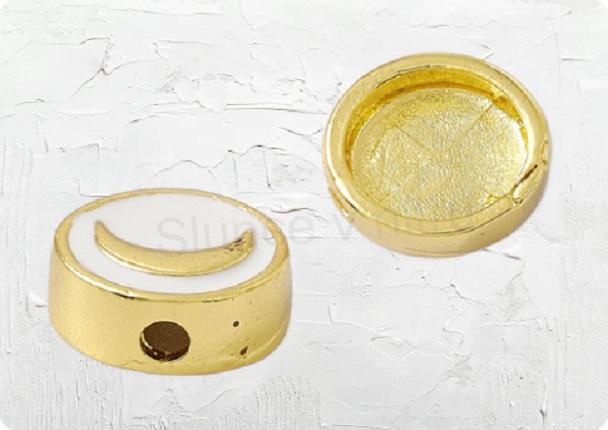 Smaltované mosazné korálky měsíc pozlacené 18K 11 x 4,5 mm (AA368)
