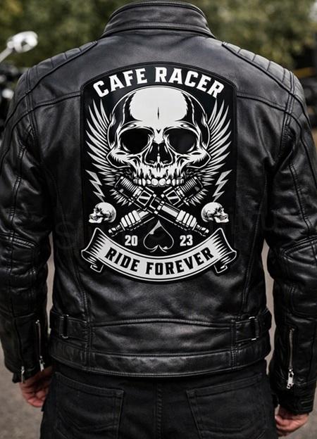 Moto vinylová nášivka Cafe Racer Ride Forever - 25 x 15 cm (C925)