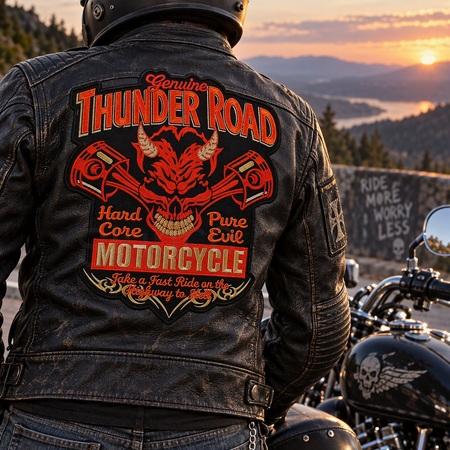Moto vinylová nášivka Thunder Road Motorcycle - 24 × 23 cm (C929)