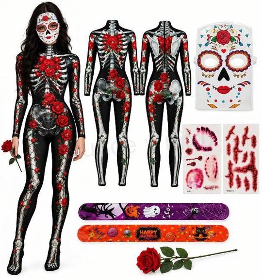 Halloween Dámský kostým Kostlivec s červenými růžemi Velikost L (K809)