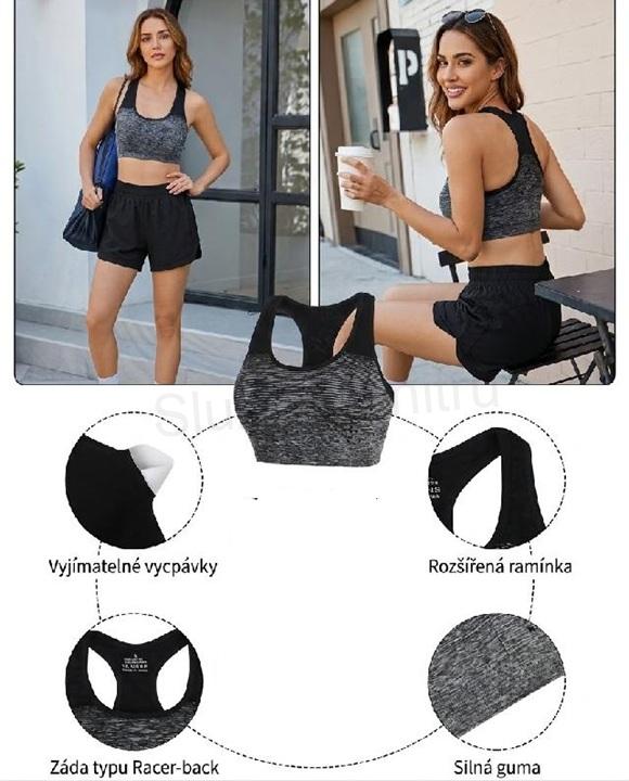 Sportovní push-up podprsenka šedočerná velikost M (K828)