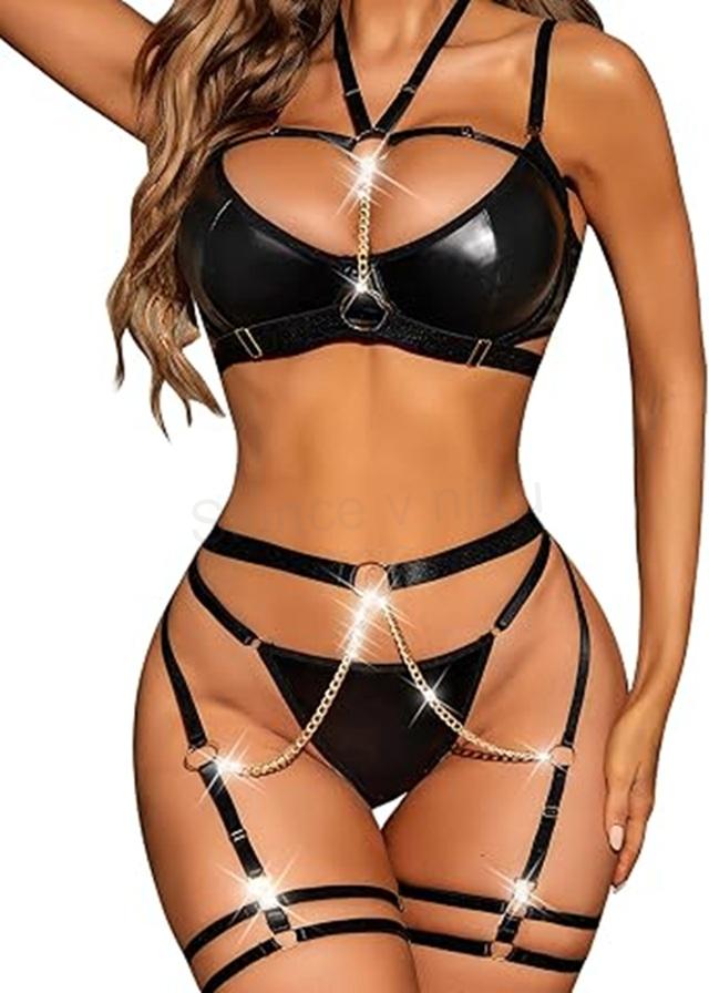 RSLOVE sexy spodní prádlo 6dílný set černý velikost 2XL (K830)