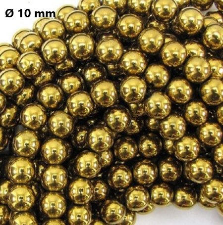 Hematit nemagnetický pokovený zlatý – korálek 10 mm (X156)