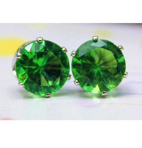Puzetové náušnice se zirkonem – zelené, 7,6 mm (BB268)