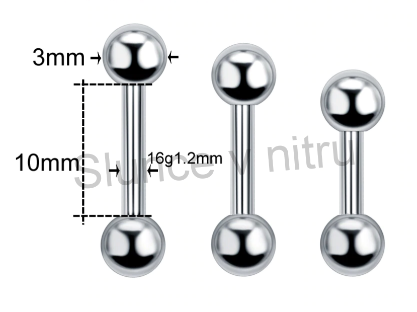 Piercing z chirurgické oceli tyčka s kuličkami platinová 14 mm (BB67)