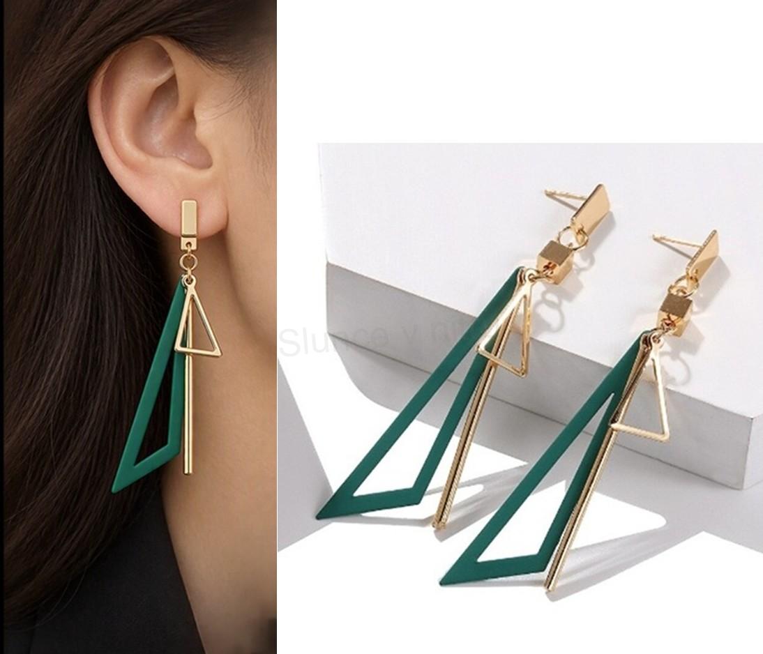 Dlouhé geometrické puzetové visací náušnice – moderní design (BB290)
