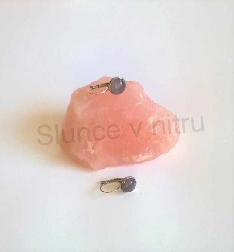 Minerální stříbrné ametystové náušnice 10 x 10 mm (X247)