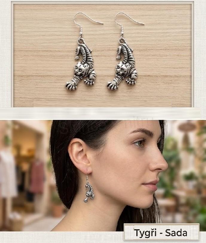 Dlouhé visací náušnice s tygrem (BB362)