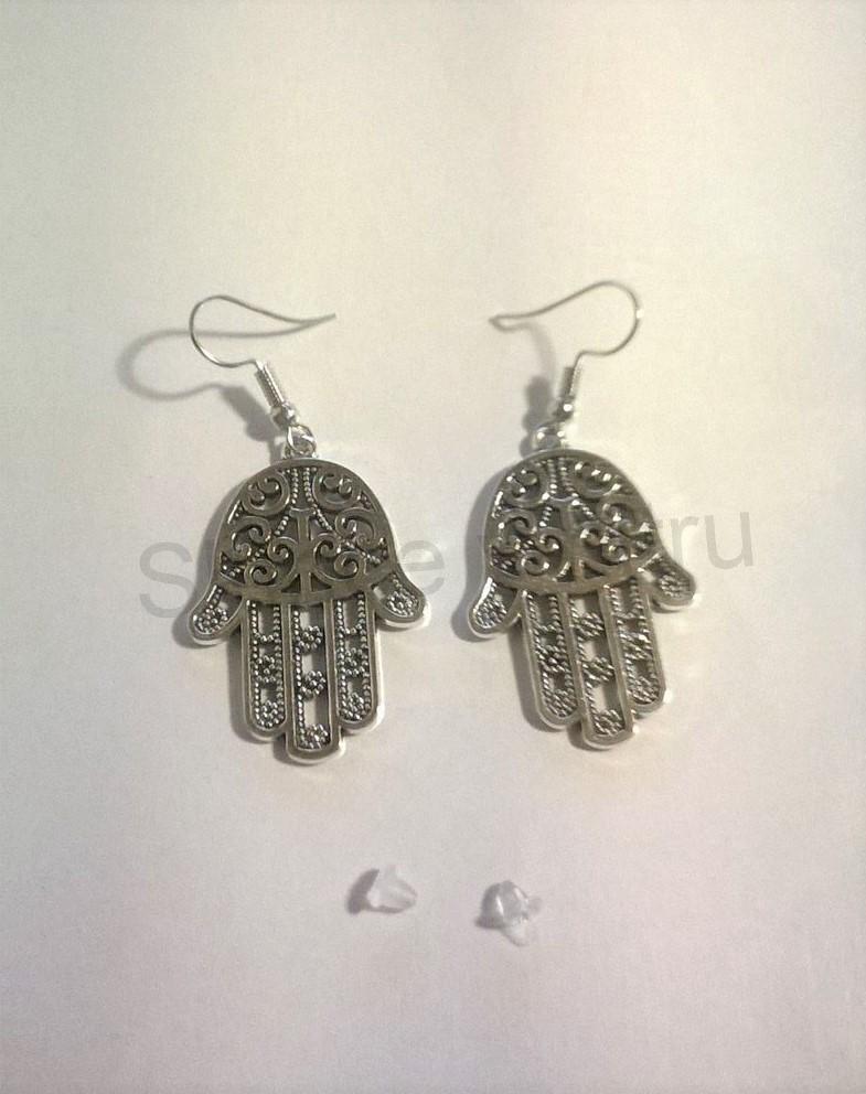 Dlouhé náušnice Ruka Fatimy Hamsa - stříbrné (BB415)