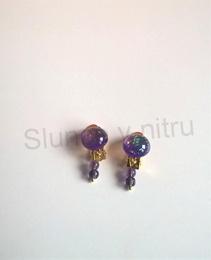 Náušnice klipsy s Orgonitem a ametystem 12 x 12 mm (X431)