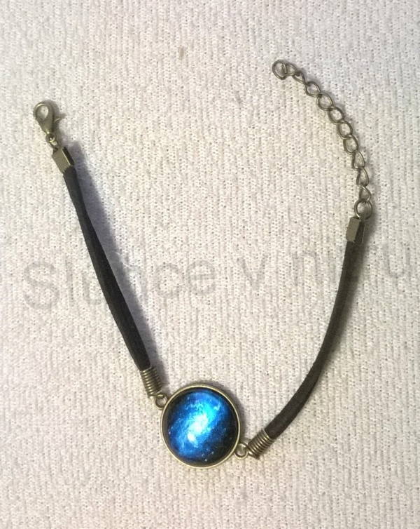 Kožený náramek s kabošonem - vesmír / starobronz - 14 (BC464)