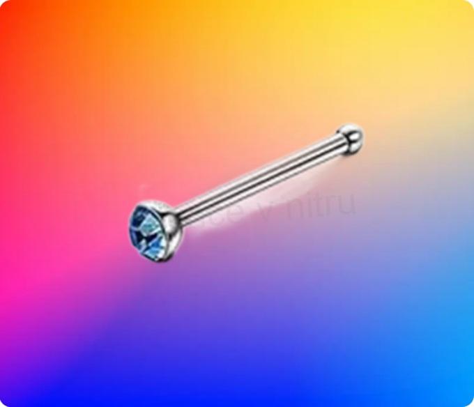 Piercing do nosu z chirurgické oceli 9 mm a zirkonem světle modrý číslo 9 (BB508)