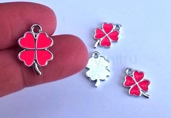 Přívěsek čtyřlístek - 19 x 13 mm tmavě růžová (AA288)