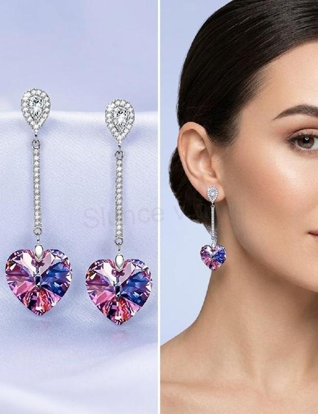 Dlouhé visací náušnice s krystalovým srdcem Swarovski Elements (BB557)