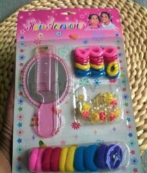 Dívčí sada gumiček do vlasů a hřeben se zrcátkem žluté (H314)