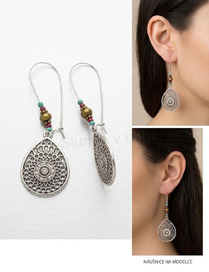 Dlouhé etnické náušnice Bohemia s krystalky (BB651)