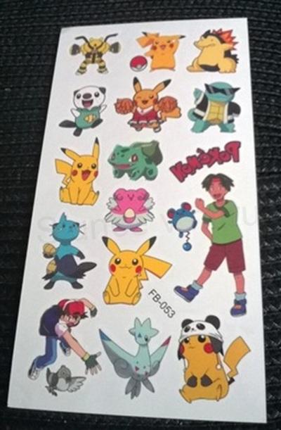 Voděodolné, dočasné tetovaní Pokemon, Pikachu číslo 9 (E71)