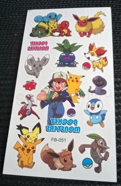 Voděodolné, dočasné tetovaní Pokemon, Pikachu číslo 10 (E71)
