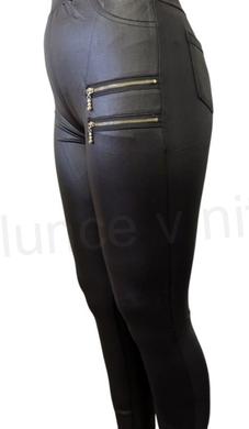 Dámské černé kožené elastické legíny se zipy M/L (K200)