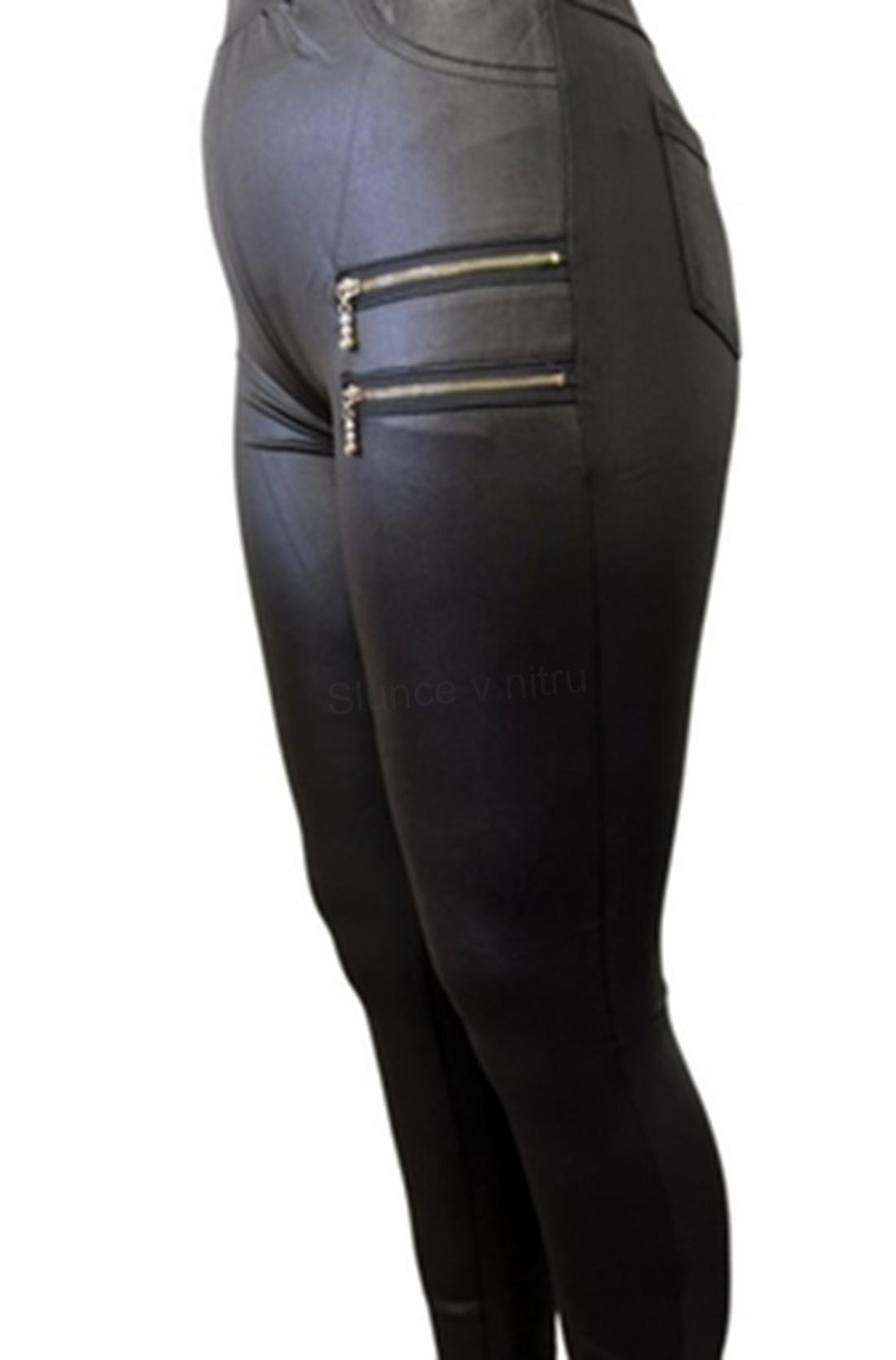 Dámské černé kožené elastické legíny se zipy XL/2XL (K200)