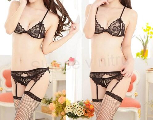 Krajkové sexy spodní prádlo - Set, sada černá 1 (K208)