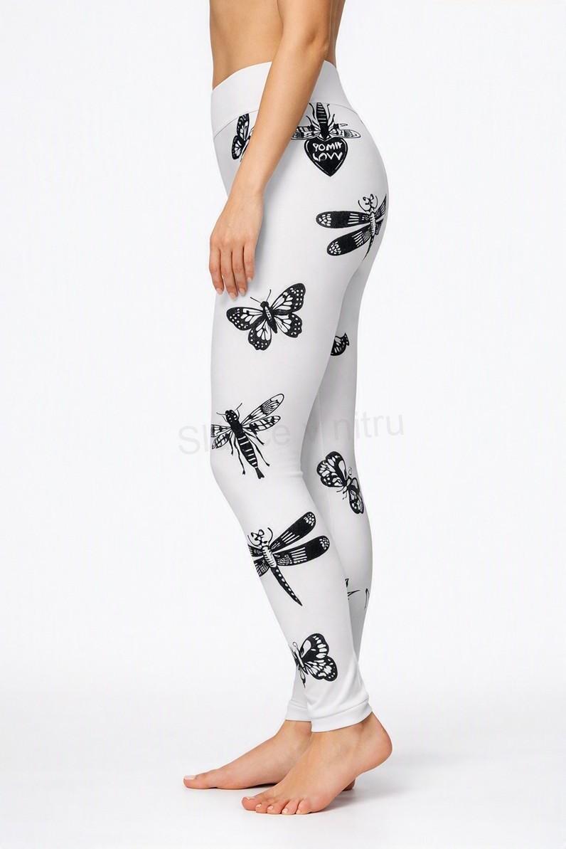 Dámské legíny bílé s motýly – M/L a XL/2XL (K221)