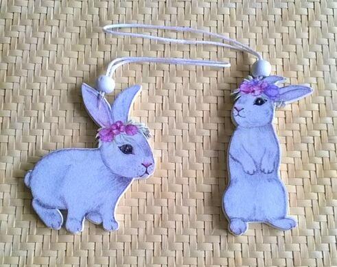 Dřevěné výřezy - závěsná ozdoba Zajíček s korálkem - 2 (V141)