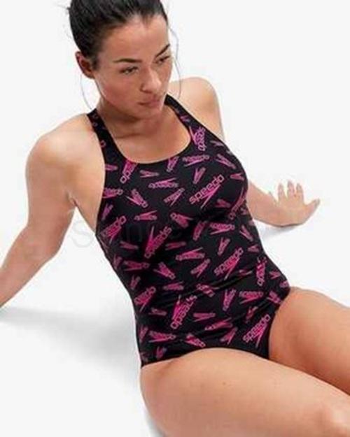 Sportovní dámské jednodílné plavky Speedo 3XL černo‑růžové (K248)