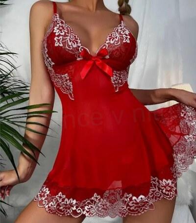 Sexy krajková noční košilka spodní prádlo velikost XL červená (K341)