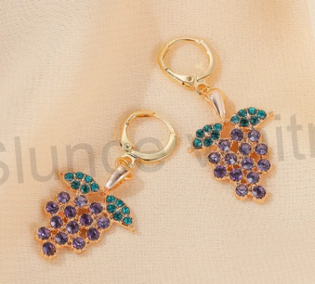 Visací náušnice se zirkony hrozen, víno (BB736)