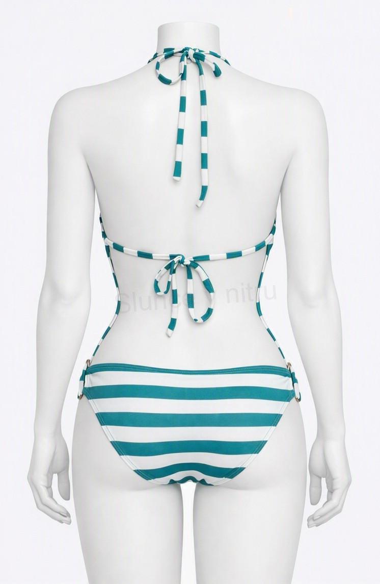 Dámské jednodílné plavky Monokini – lesklé zeleno‑bílé, velikost S (K359)