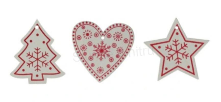 Dřevěné dekorace, výřezy na zavěšení - ozdoby mix 6 kusů (V74)