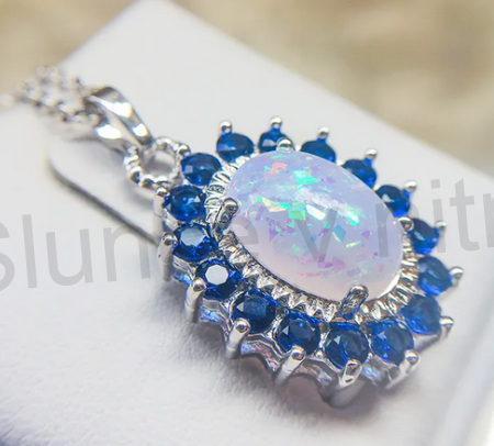 Postříbřený náhrdelník Opál se zirkony (X1712)